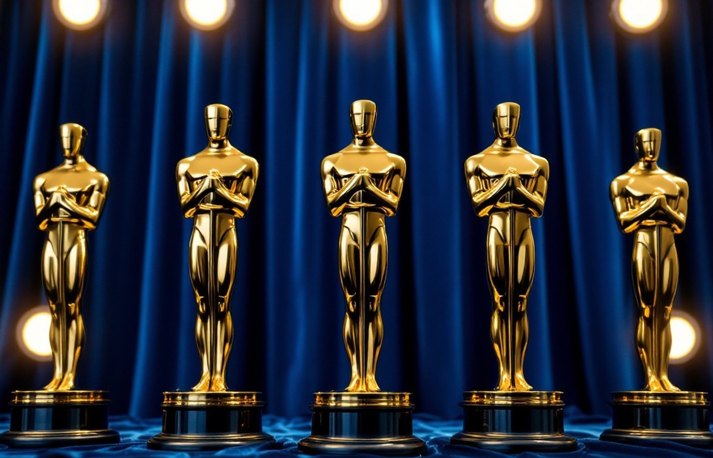Golden statuettes against blue velvet