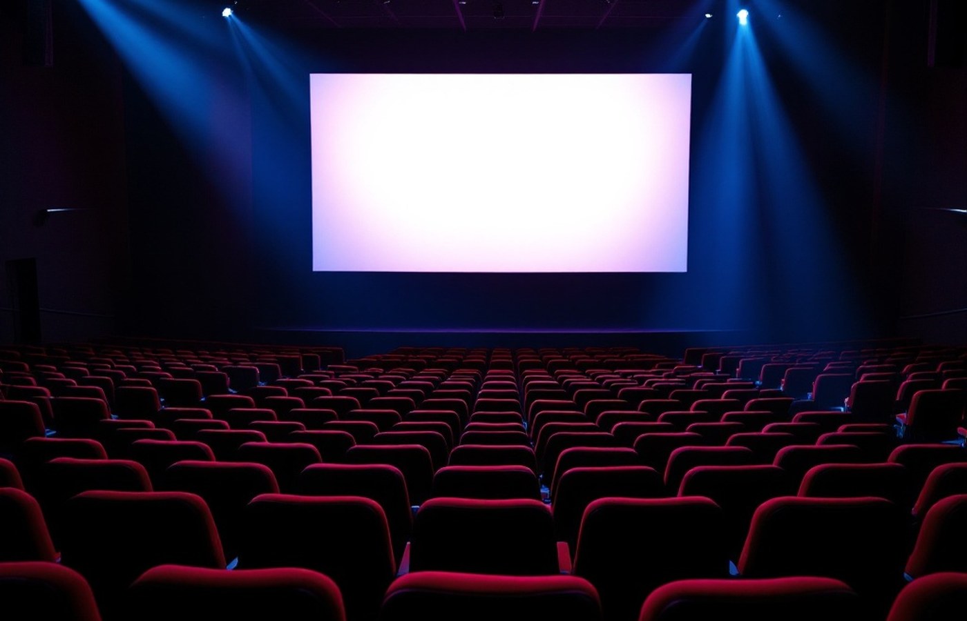 Cinema seats facing a bright screen